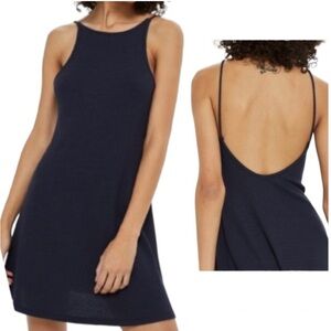 Top Shop Navy Blue Ribbed Spaghetti Strap Open Back Mini Dress Summer Staple